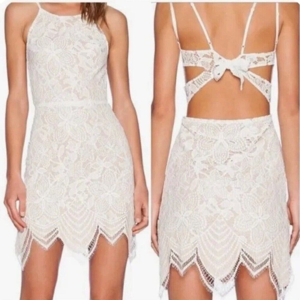 For Love and Lemons Guava Mini White Lace Tie Back Dress